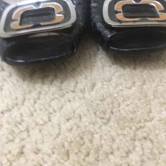 Sam Edelman Erica Flats Peep Toe Snakeskin Embossed Leather Slingback Black - Picture 6 of 13